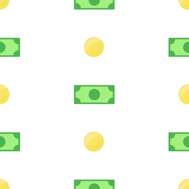 钱、钞票和硬币上白底色，无缝矢量图片下载