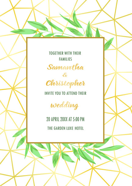 金色几何图案和绿色植物图片下载