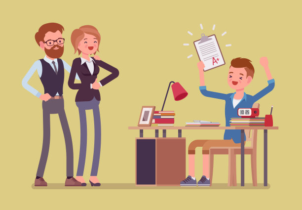 学生男孩因得了高分而高兴素材图片