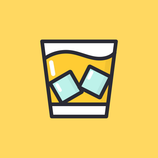 加冰的威士忌酒杯。卡通酒精图标图片下载