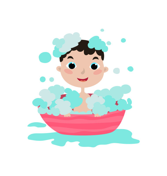 快乐的宝宝在洗澡玩泡沫泡泡。图片下载