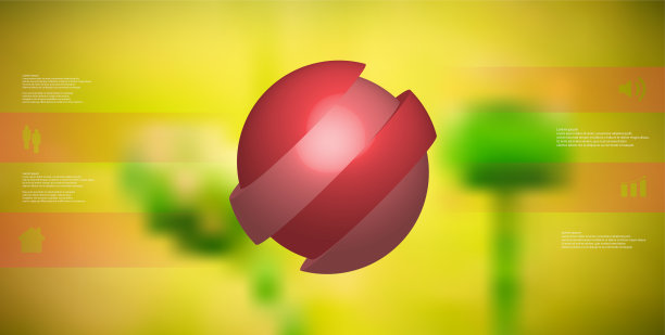带有斜切球图案的3D插图信息图模板到四个移动的红色部分。简单的标志和文字是在彩色横幅。模糊的照片用作背景。图片下载