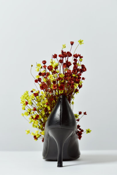 红色和黄色的花在高跟鞋图片下载