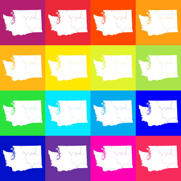 矢量华盛顿州，美国地图在海滩的颜色图片下载