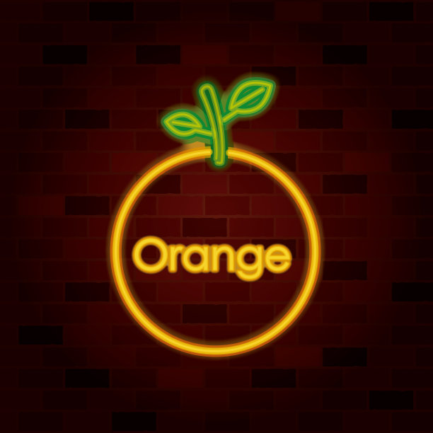 砖墙上的橙色水果和霓虹灯上的文字图片下载