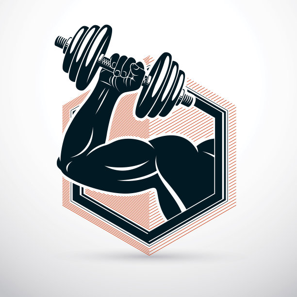 运动运动员手臂抱哑铃的矢量插图。健身锻炼。图片下载