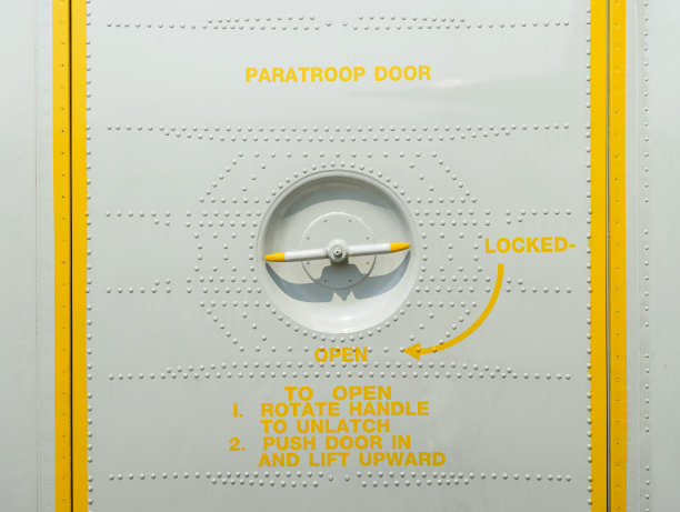军用运输机伞兵舱门打开并锁定图片下载
