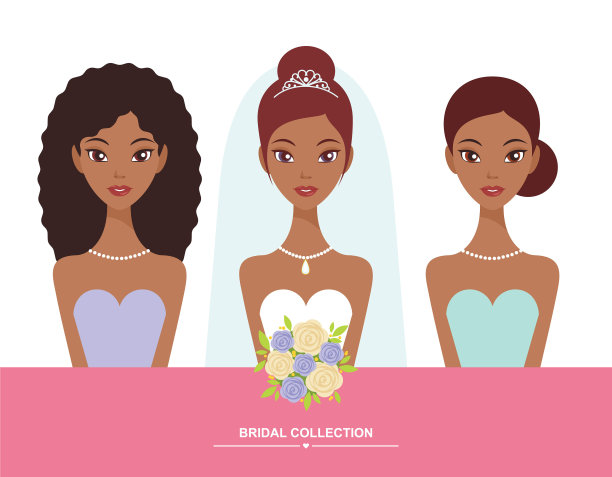 年轻美丽的黑色新娘与伴娘矢量插图图片下载