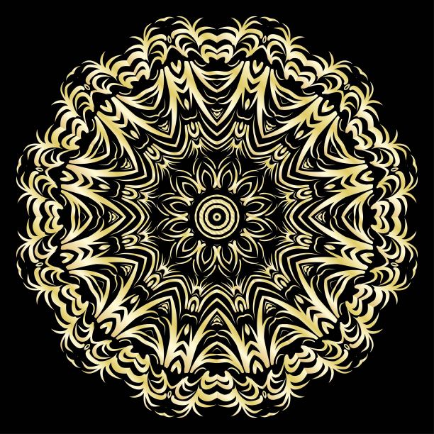 豪华模式与金色曼陀罗在黑色的背景。东方的设计。向量图片下载