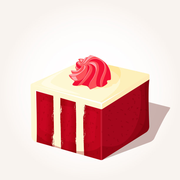 彩色美味的一块红色饼干蛋糕与奶油卡通风格孤立在白色的背景。矢量插图。甜点的收藏。图片下载