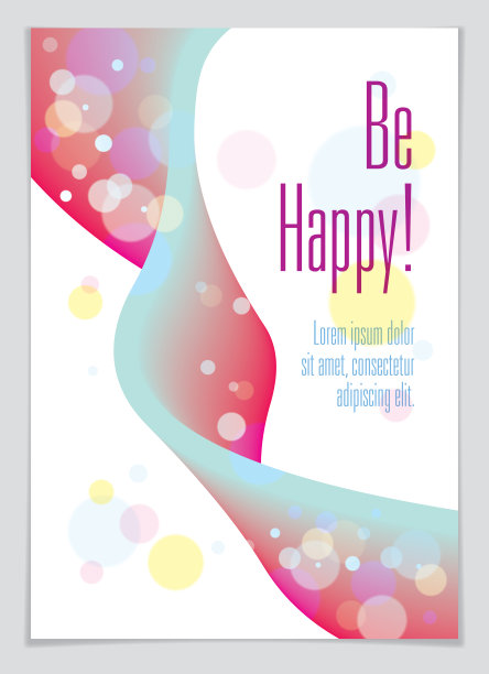 生日贺卡矢量设计。包括字母组成和气球结合波浪流体彩色形状抽象背景集合。A4格式，可使用CMYK颜色打印。图片下载