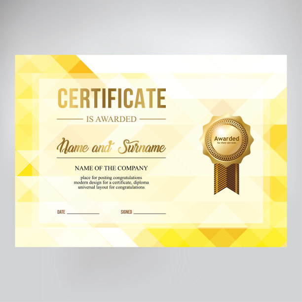 设计礼券，荣誉毕业证书。创意几何金色背景图片下载