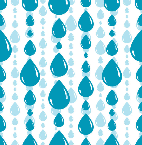 雨滴落水矢量无缝图案，蓝色重复无尽的背景，露水滴落水。图片下载