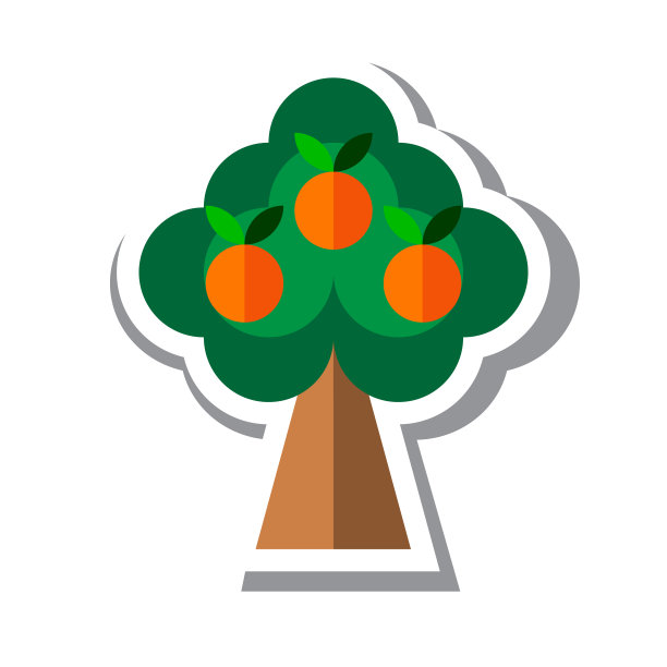 橙色树图标在平面风格孤立的白色背景。向量。图片下载