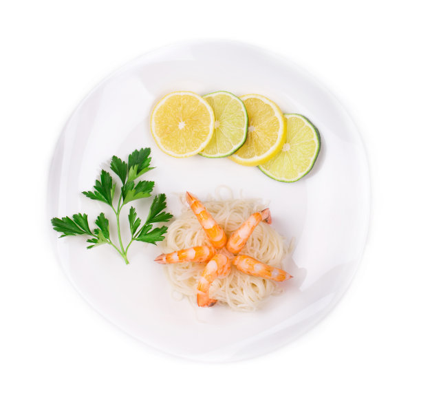鲜虾配意大利面。图片下载