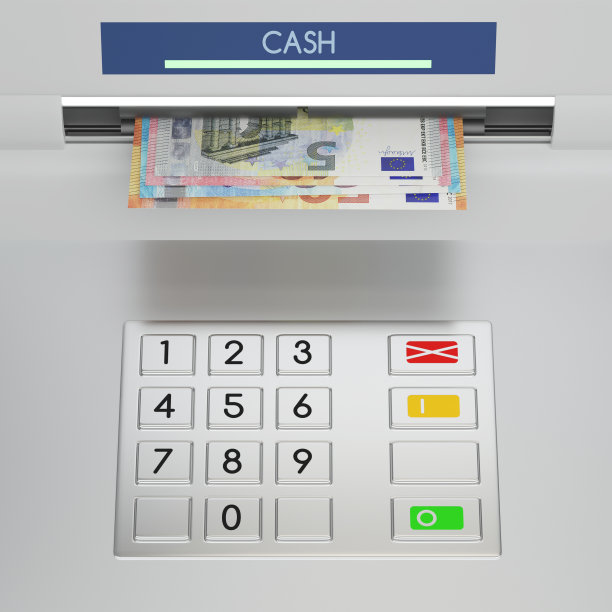 自动取款机的键盘上有欧元钞票图片下载