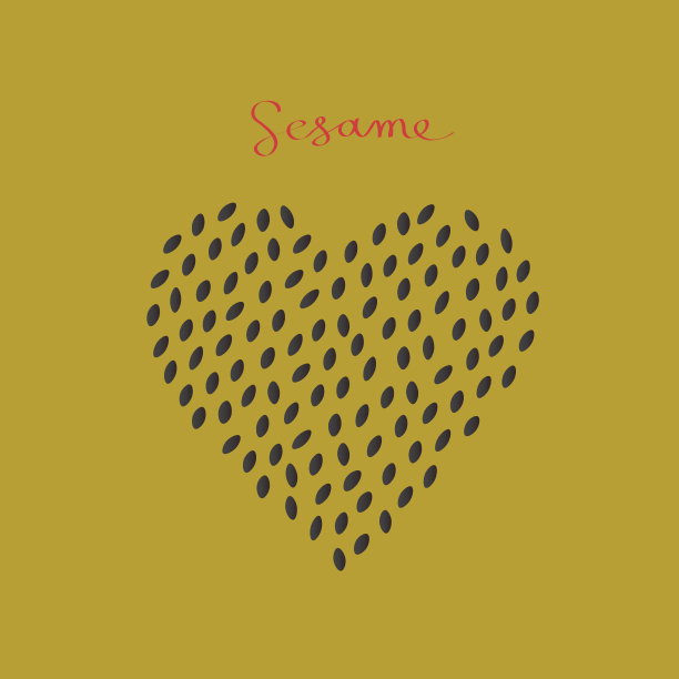 黄色背景上呈心形的黑芝麻图片下载