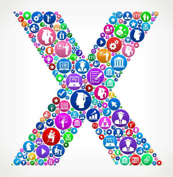 字母X学院和高等学习矢量图标模式图片下载