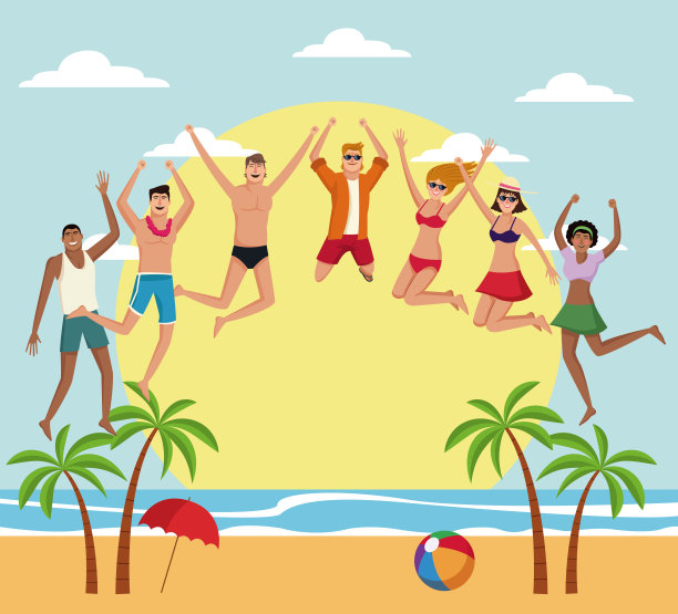 夏天，人们和海滩图片下载