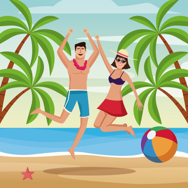 夏天，人们和海滩图片下载