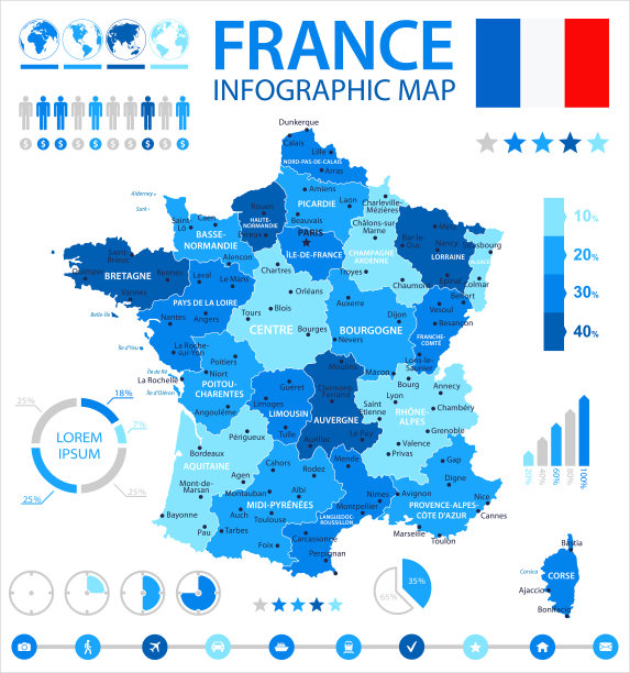 法国蓝色点信息图图片下载