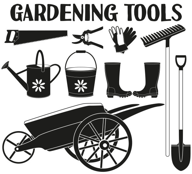 黑白园林剪影集9个元素。图片下载