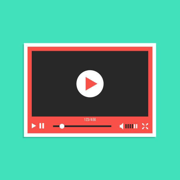 白色和红色的视频播放器界面贴纸图片下载