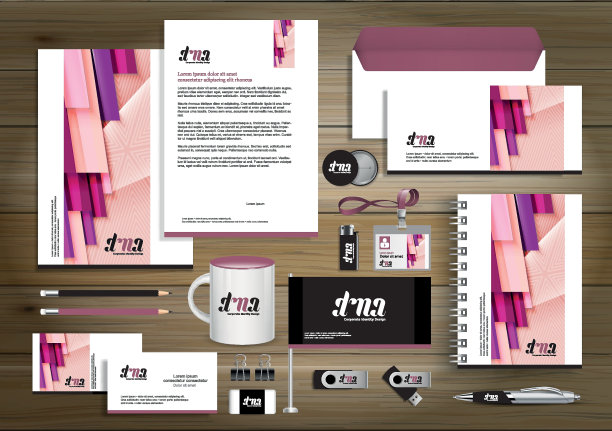 企业形象模板设计矢量抽象文具，礼品彩色促销纪念品等元素。链接数字技术集，图片下载