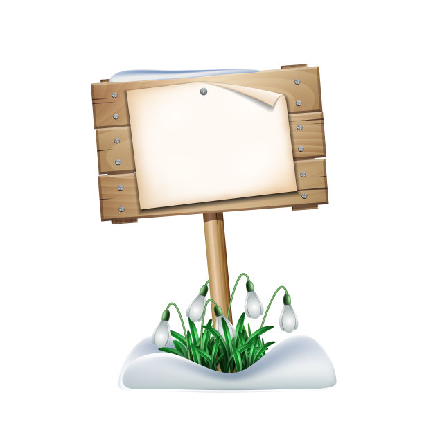 春天的木制标志与白色的雪花莲图片下载