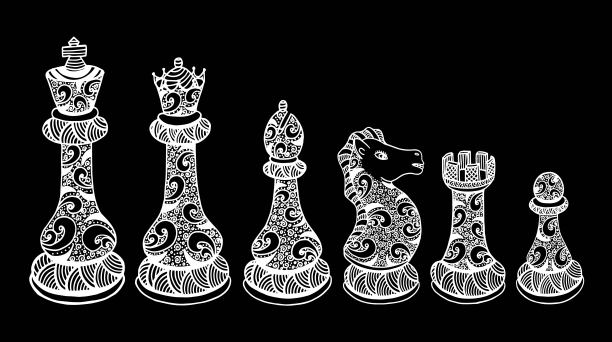 国际象棋棋子套装绘画插图图片下载