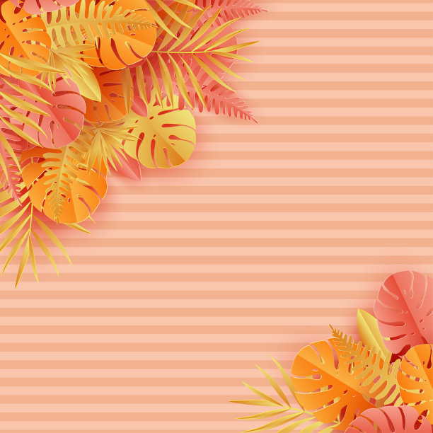 热带纸棕榈，巨叶框架。夏季热带叶。折纸异国情调的夏威夷丛林，夏日背景。剪纸风格，色彩柔和图片下载