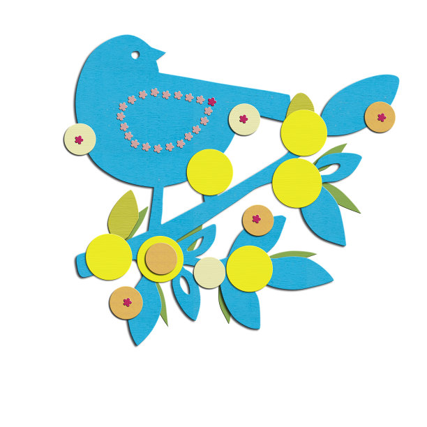 一只鸟在树枝和树叶上的插图图片下载