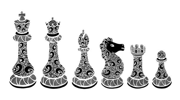 国际象棋棋子套装绘画插图图片下载