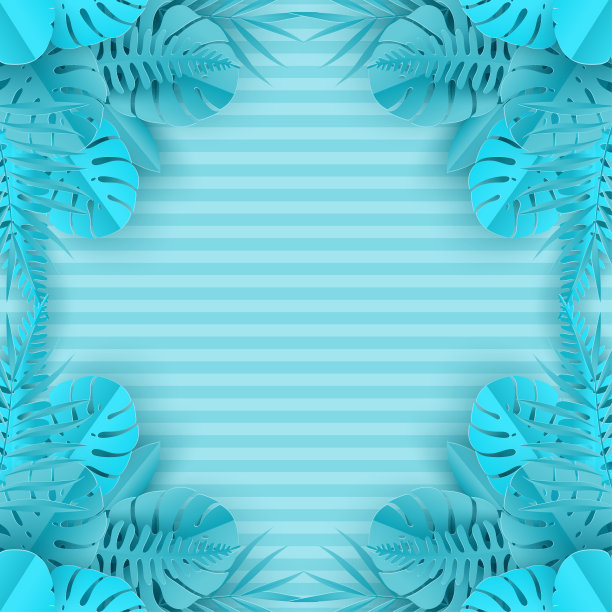 热带纸棕榈，巨叶框架。夏季热带叶。折纸异国情调的夏威夷丛林，夏日背景。剪纸的风格。图片下载