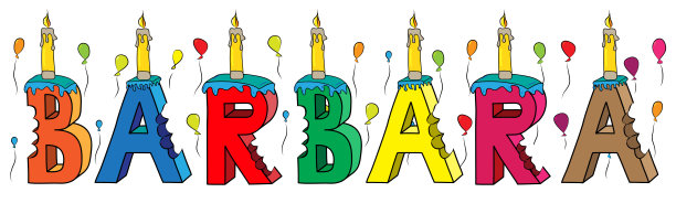 芭芭拉女第一个名字咬彩色3d字母生日蛋糕蜡烛和气球图片下载