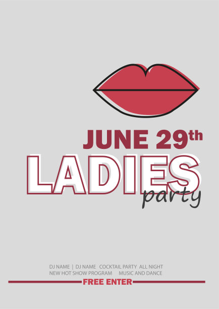 为女士之夜派对的模板与线符号-向量插图图片下载