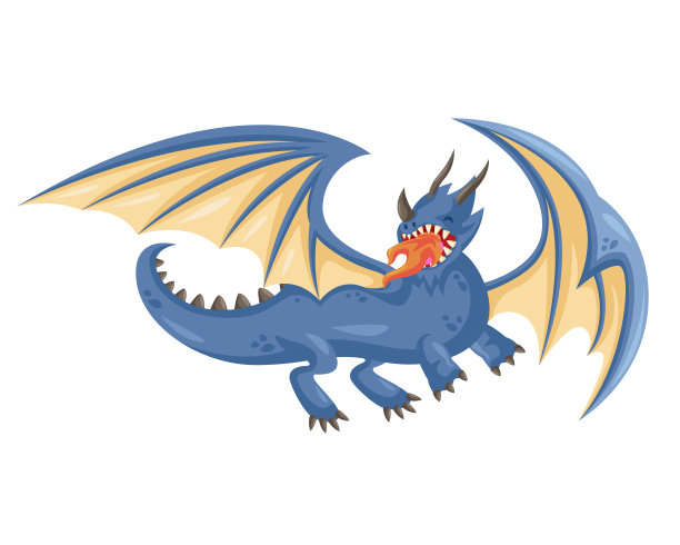 可爱的快乐飞翔的蓝龙插图图片下载