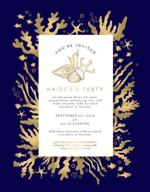 珊瑚植物和鱼类派对邀请版面设计模板图片下载