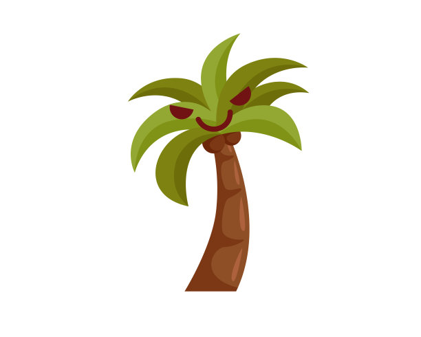 快乐可爱的热带树人物卡通插图图片下载