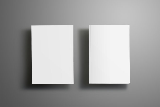 两个优雅的空白封闭A4， (A5)小册子与柔和的现实阴影孤立在灰色背景。图片下载