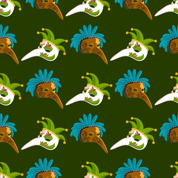 意大利和巴西狂欢节面具庆祝节日嘉年华化装舞会无缝图案背景节日矢量插图图片下载