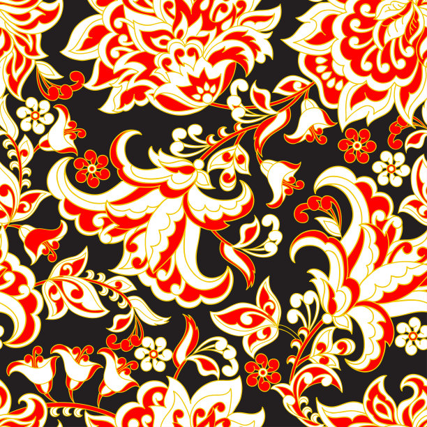 大马士革花无缝矢量图案。花的背景图片下载
