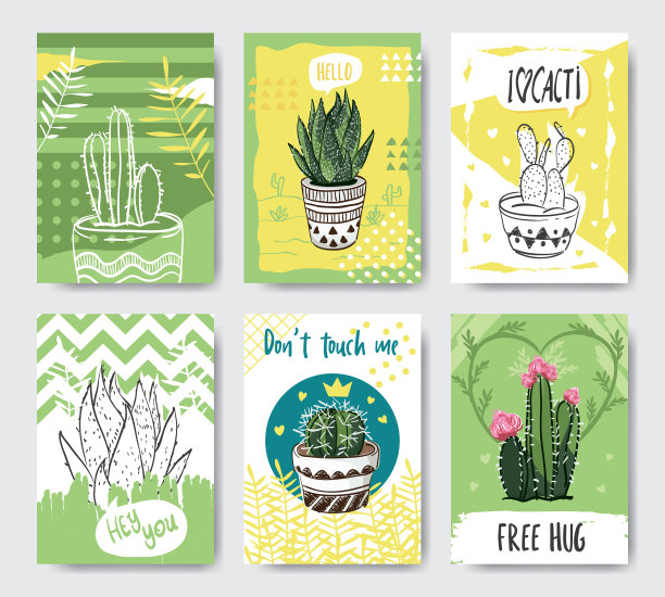 可爱和创意的仙人掌卡模板图片下载