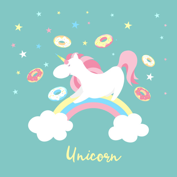 独角兽字符集。有独角兽、彩虹、爱心、仙女翅膀、气球的可爱魔法系列。卡特龙风格矢量插图图片下载
