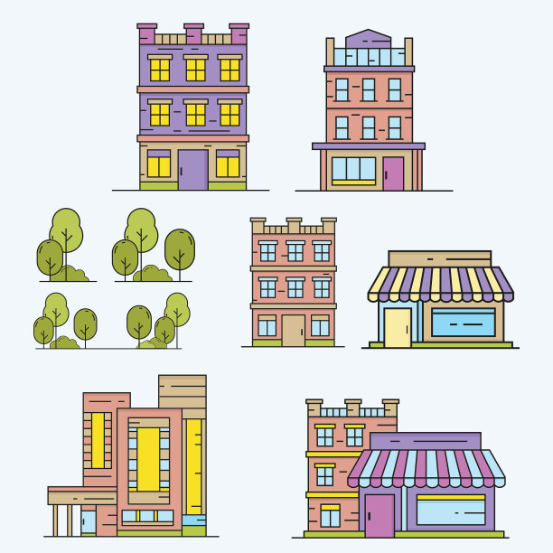 矢量插图:房地产概念和设置的城市和郊区的房子图片下载