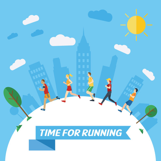 扁平风格：跑步的人群banner矢量素材图片下载