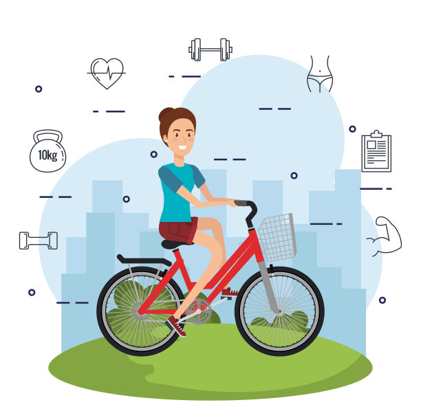女性在自行车与健康的生活方式图标图片下载