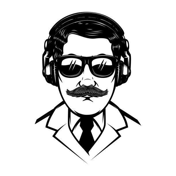 戴耳机和太阳眼镜的绅士。设计元素海报，t恤，卡片。图片下载