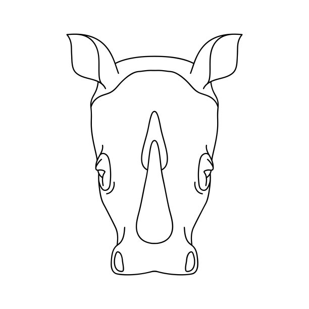 孤立的黑色轮廓犀牛的头，犀牛在白色的背景。线卡通人像。图片下载