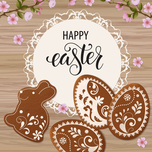 复活节快乐字母，鸡蛋形状的姜饼，春季复活节背景图片下载